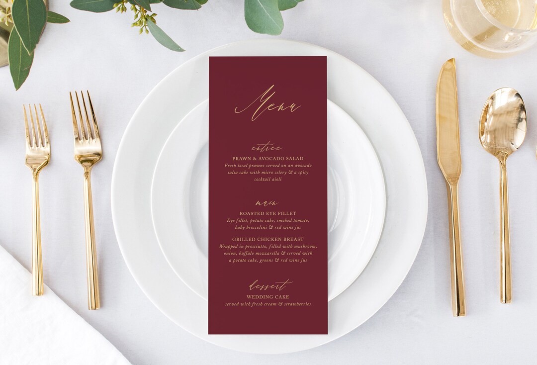 Menu Card Template, Printable Wedding Menu Cards, Instant Download ...