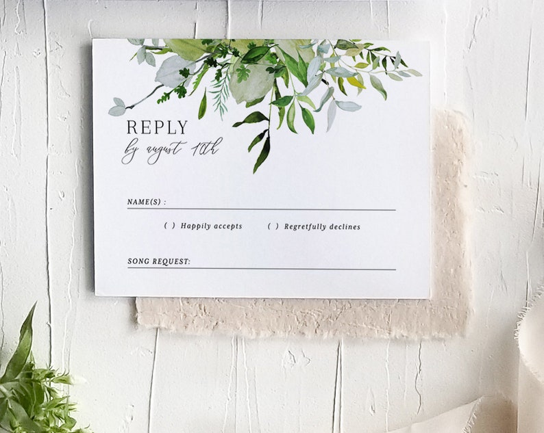 Floral Greenery Wreath Blaire Templett DIY Instant Download Digital Editable PDF Printable Response Card Wedding Invitation RSVP Template