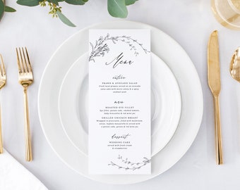 Menu Card Template, Printable Wedding Menu Cards, Instant Download Menus Decorations, DIY Editable PDF Simple Calligraphy Bailey Templett