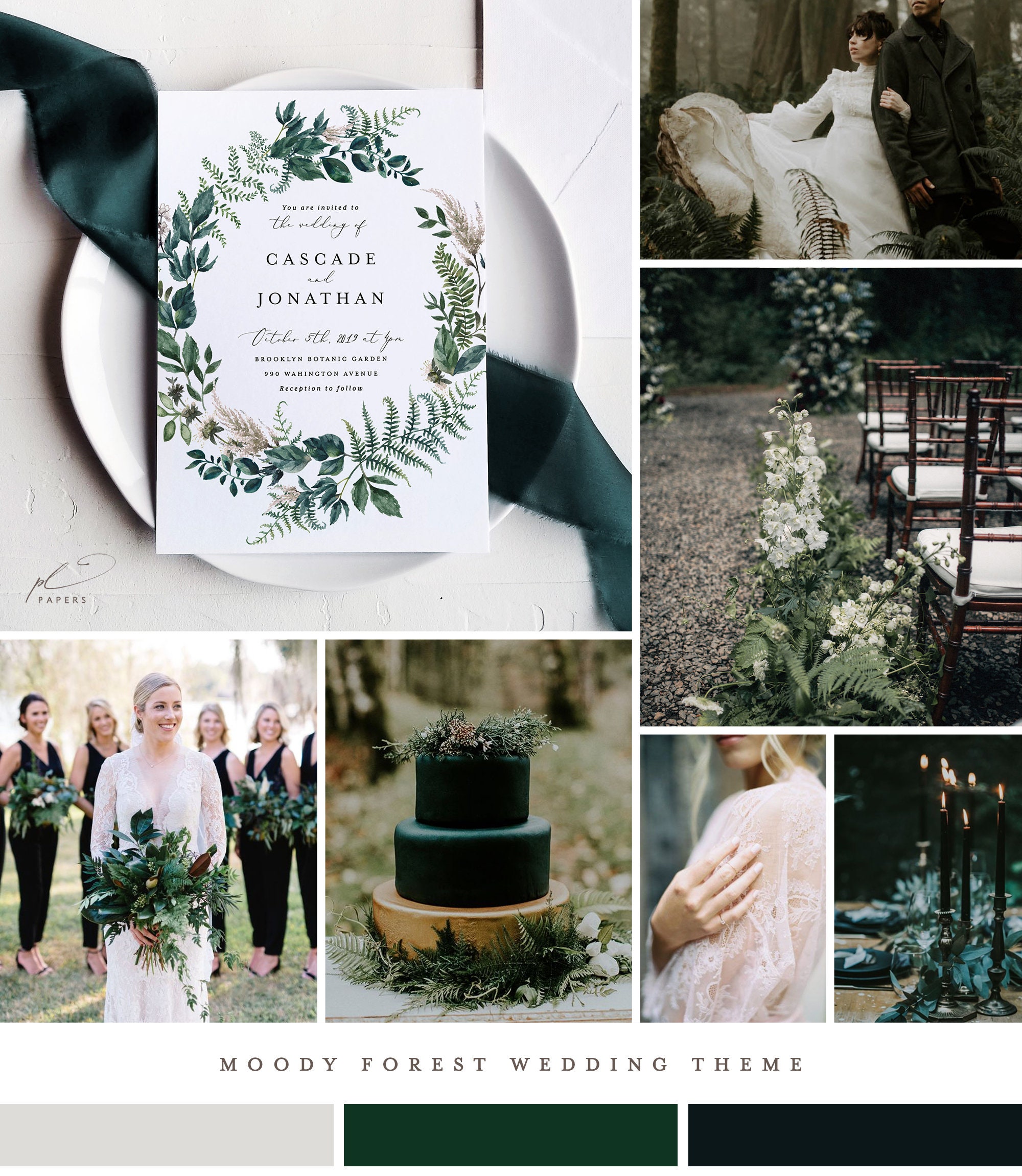 Botanical Woodland Wedding Invitation Template Set Printable | Etsy