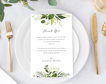Wedding Thank You Card Template, Printable Thank You Note, Place Setting, Digital Instant Download Woodland Botanical Greenery, Ivy Templett