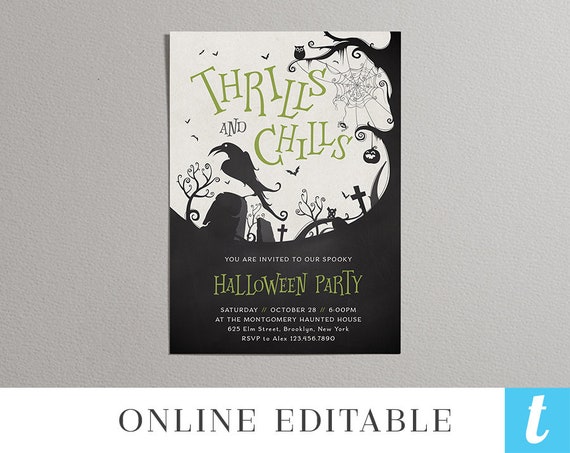 printable halloween invitation template adult kids costume halloween party invites editable instant download diy pdf green raven templett free printable halloween invitations for adults