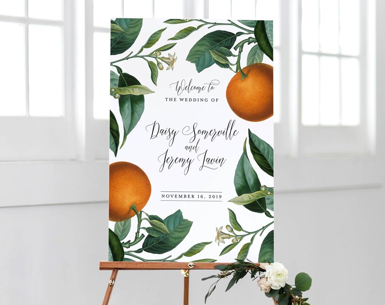 Orange Wedding Welcome Sign Template Printable Botanical | Etsy