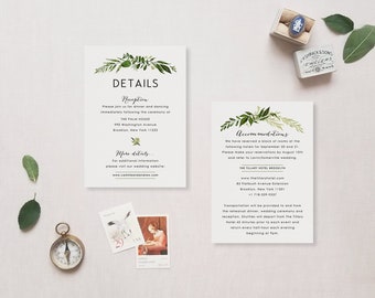 Wedding Details Card Template, Printable Information Card, Instant Download Digital Editable PDF, Woodland Botanical Greenery, Ivy Templett