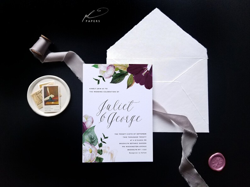 Floral Wedding Invitation Template Printable Watercolor Plum Greenery Invite Instant Download Editable Shower Invitations Juliet Templett