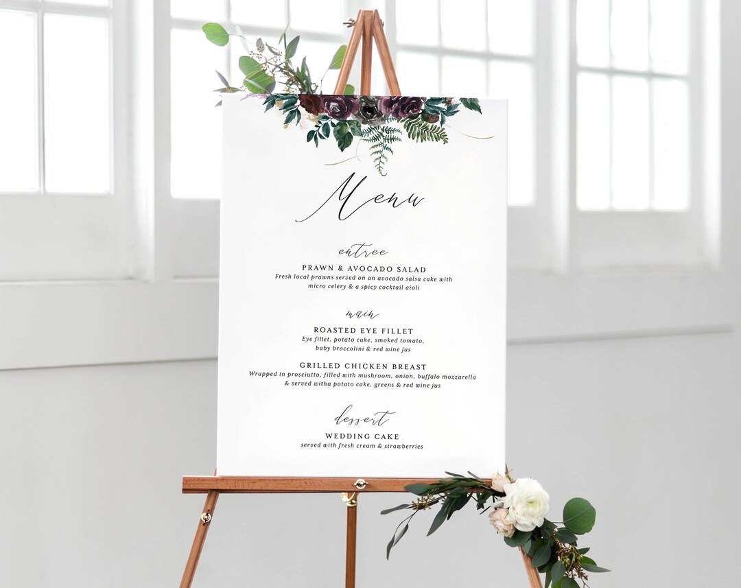 Rustic Menu Sign Wedding Menu Sign Template Printable Woodland Rustic Menu Poster Board ...