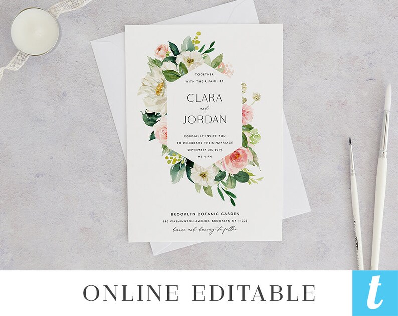 Summer Blush Wedding Invitation Template, Printable Wedding Instant Download Digital Editable Invites, Romantic Spring Floral Clara Templett image 3