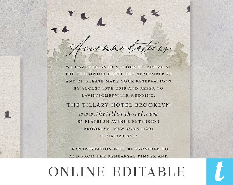 Forest Wedding Invitation Template Set Printable Outdoor Woodland Mountain DIY 3pcs Suite Instant Download Editable Invites Bella Templett