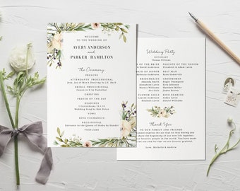 Wildflower Wedding Program Template Printable Rustic Pink Floral Order of Service DIY Instant Download Editable Ceremony PDF Avery Templett