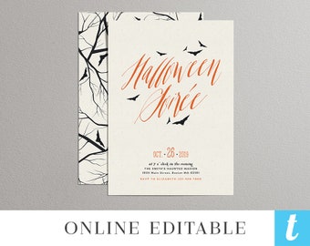 Printable Halloween Invitation Template Adult Halloween Party Invites DIY Editable Instant Download PDF Digital Spooky Soirée Bat Templett