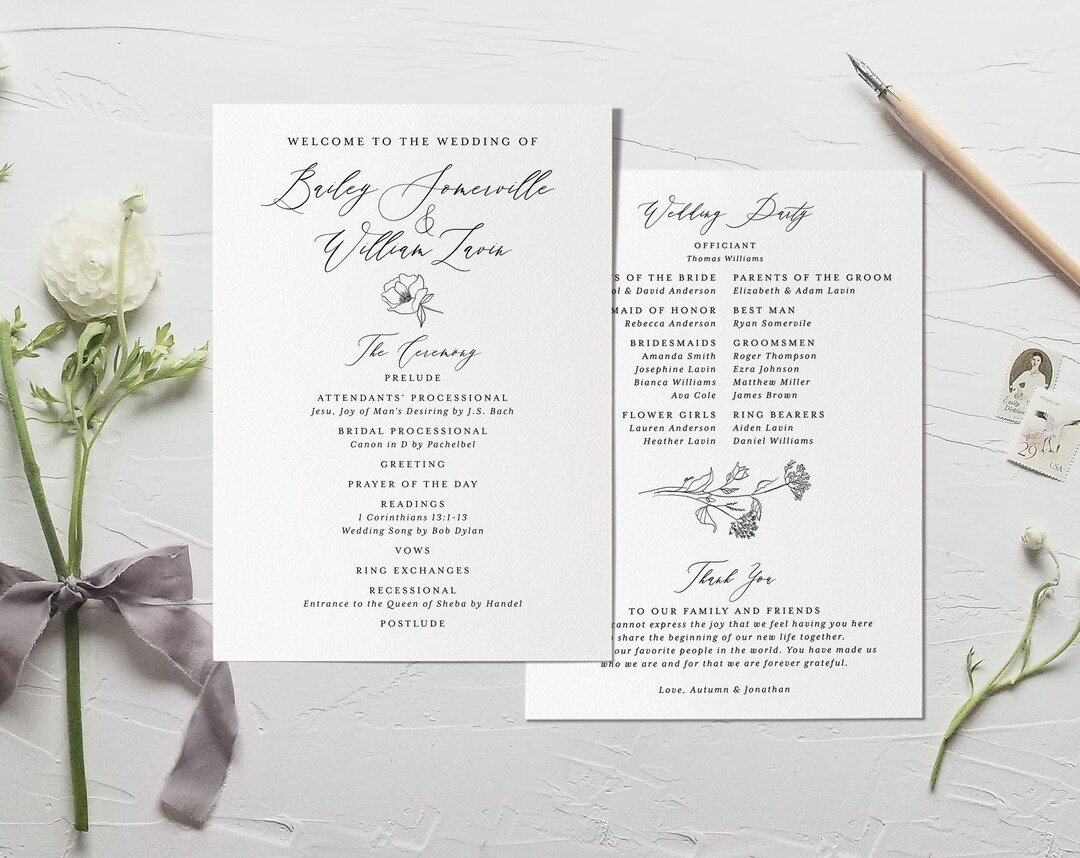Printable Wedding Program Template, DIY Instant Download Order of ...