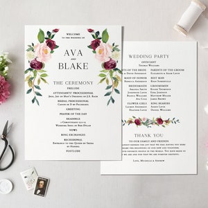 Printable Wedding Program Template, Instant Download Order of Service ...