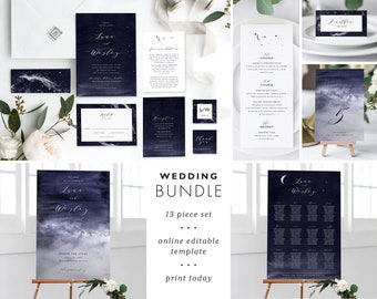 Printable Wedding Invitation Template Bundle Instant Download Editable Invite Set Digital PDF Suite Starry Night Galaxy Nebula Luna Templett