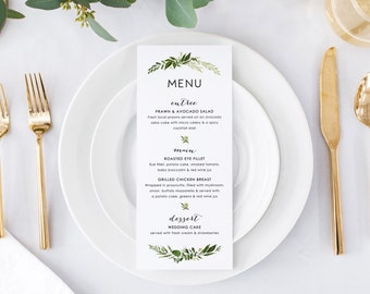 Menu Card Template, Printable Wedding Menu Cards, Instant Download Menus Decorations, DIY Editable Woodland Greenery Botanical, Ivy Templett