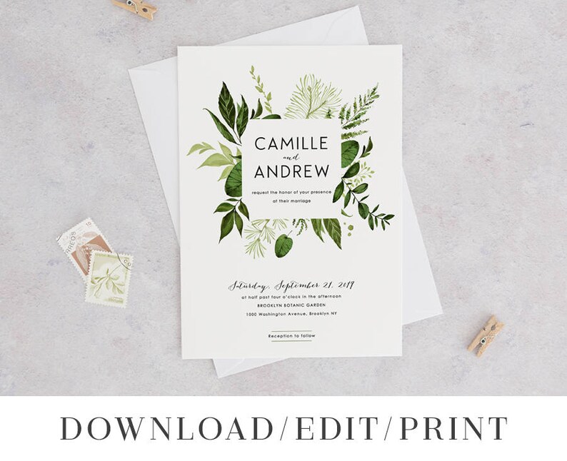 Woodland Botanical Wedding Invitation Template Printable Greenery Wedding DIY Digital Instant Download Editable PDF Invites Ivy Templett image 3