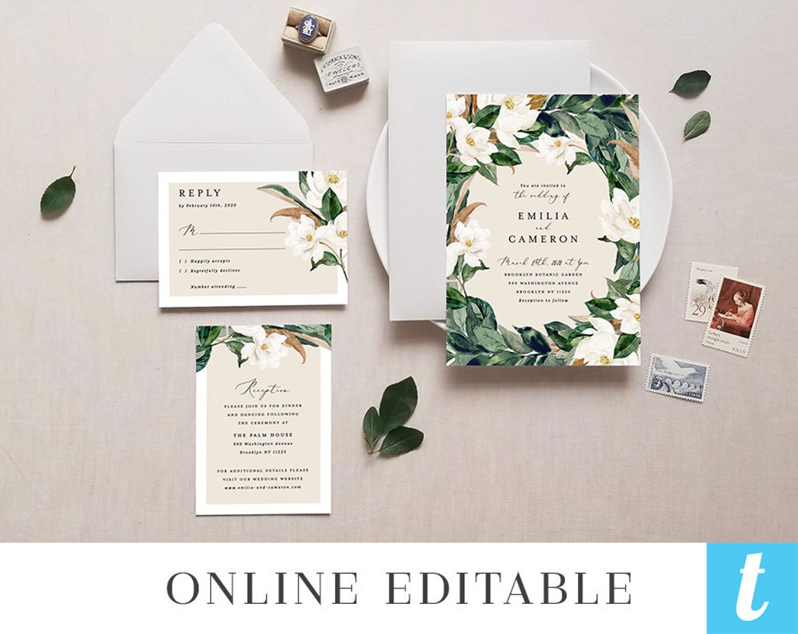 Outdoor Wedding Invitation Template Set Printable Magnolia - Etsy