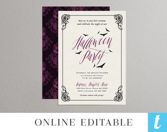 Printable Halloween Invitation Template Adult Costume Halloween Party Invite Editable Instant Download DIY PDF Purple Frame Vintage Templett