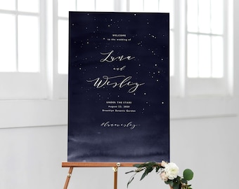 Starry Night Wedding Welcome Sign Template Printable Space Star Instant Download Editable Celestial Nebula Decorations PDF Luna Templett