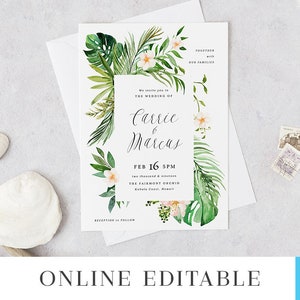 Tropical Beach Wedding Invitation Template Printable Hawaii Destination DIY Instant Download PDF Digital Editable Pink Floral Carrie Invite image 5