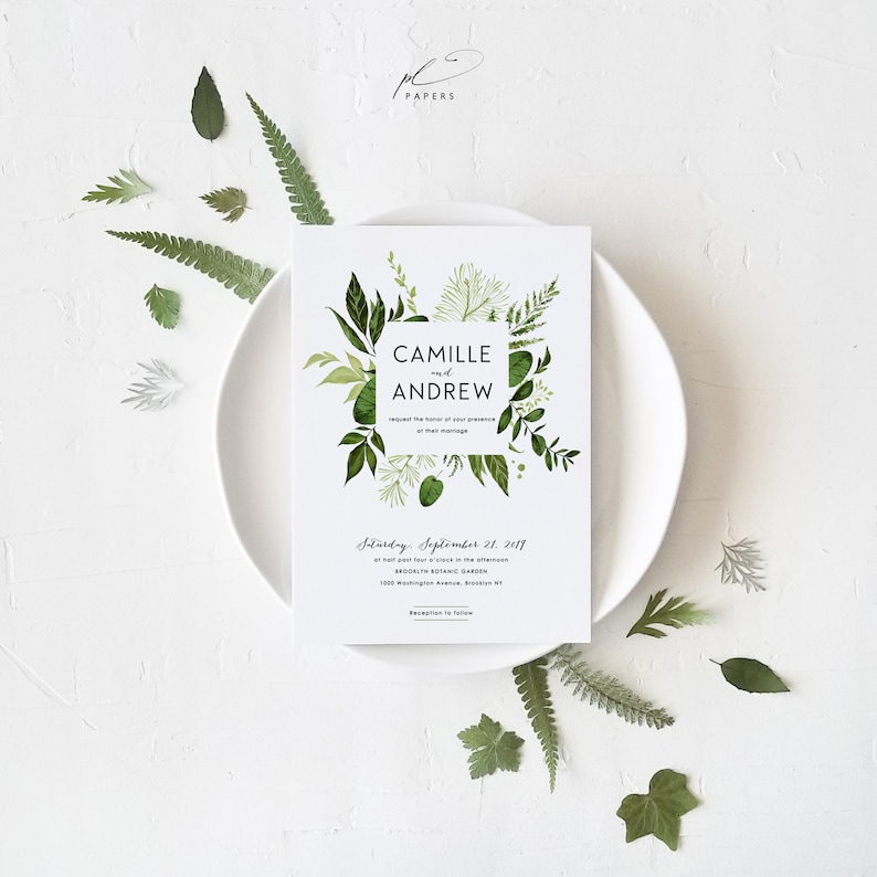 Woodland Botanical Wedding Invitation Template Printable Greenery Wedding DIY Digital Instant Download Editable PDF Invites Ivy Templett image 1