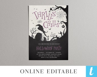 Printable Halloween Invitation Template Adult Costume Halloween Party Invite DIY Editable Instant Download PDF Digital Purple Raven Templett