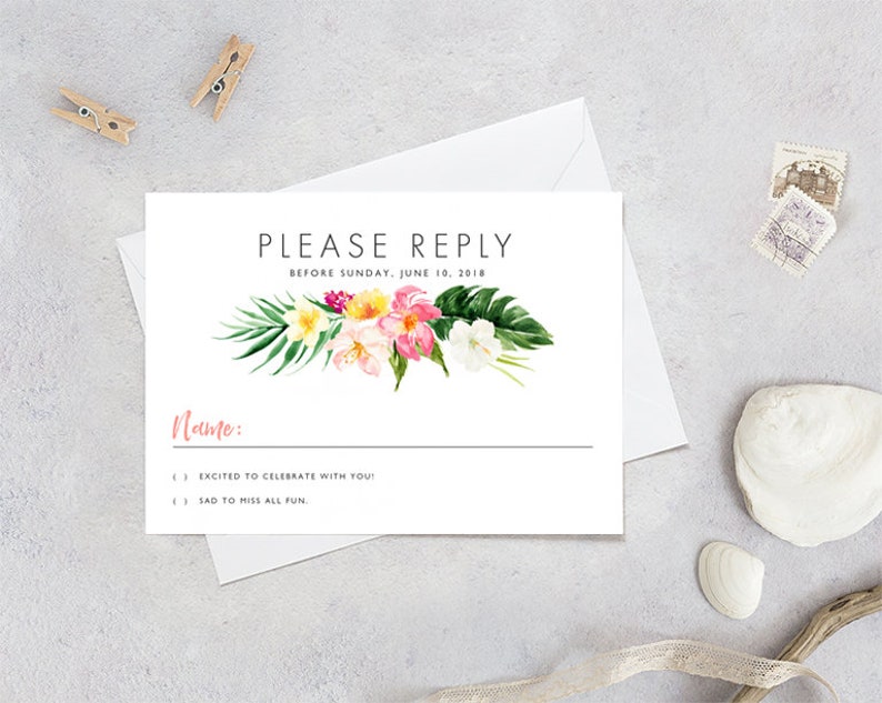 Tropical Bridal Shower RSVP Card Template Printable Response Etsy