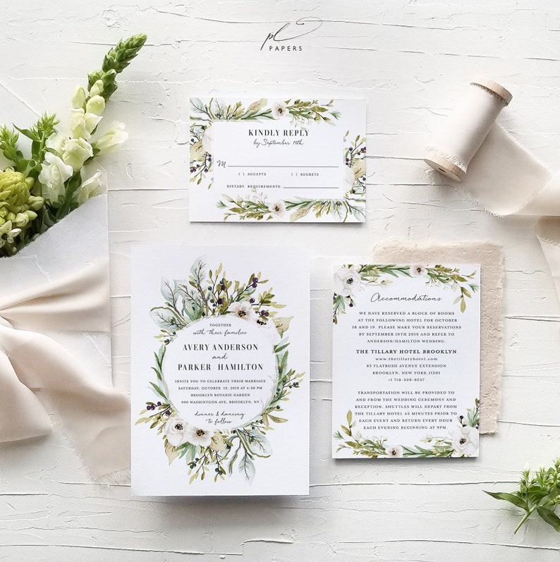 Wildflower Wedding Invitation Template Set Printable Rustic - Etsy