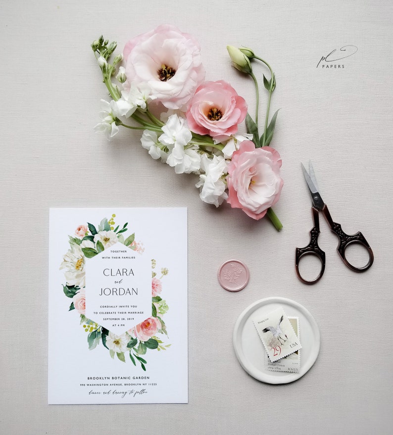 Summer Blush Wedding Invitation Template, Printable Wedding Instant Download Digital Editable Invites, Romantic Spring Floral Clara Templett image 1