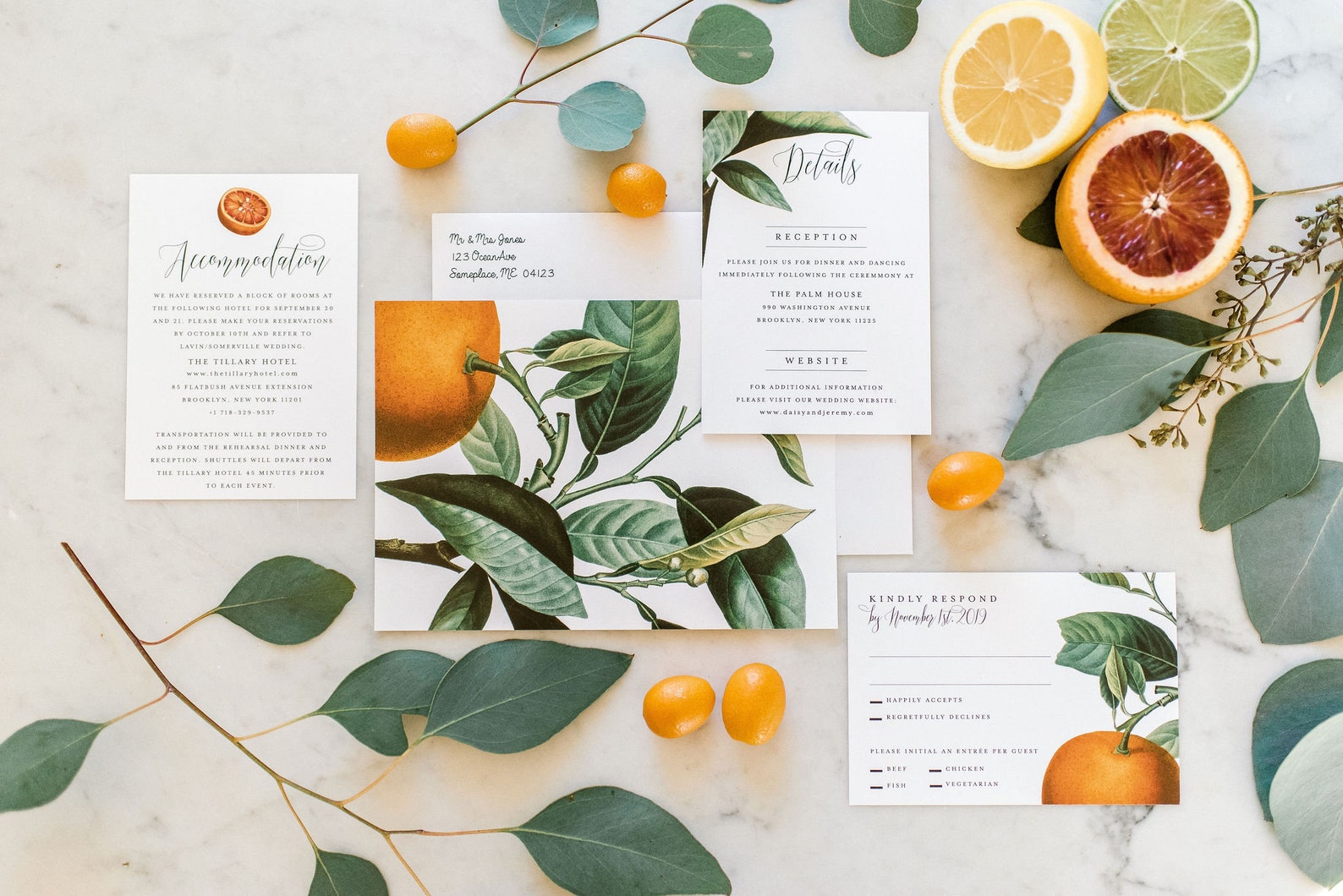 Citrus Wedding Invitation Template Set Printable Orange Etsy