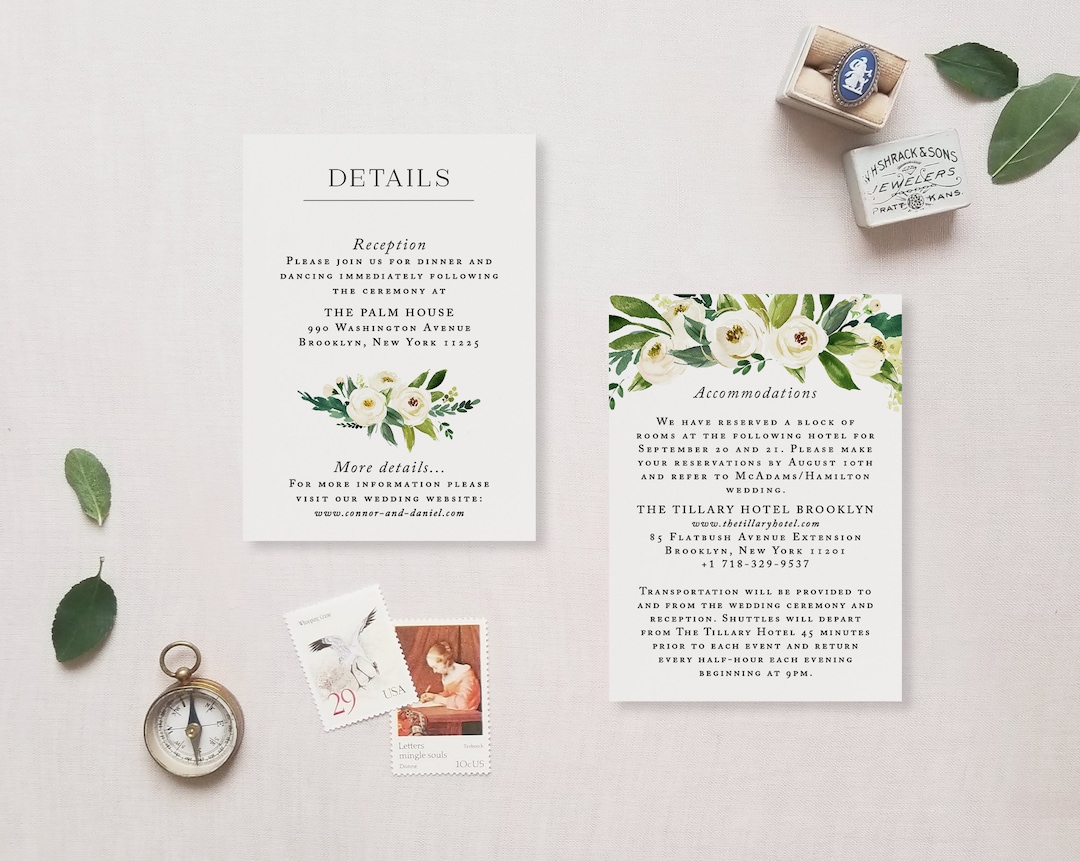 Wedding Details Card Template, Printable Information Card, DIY Instant ...