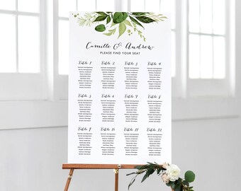 Seating Chart Template, Printable Wedding Seating Signs, Instant Download Decorations, DIY Editable, Woodland Greenery Wreath, Ivy Templett