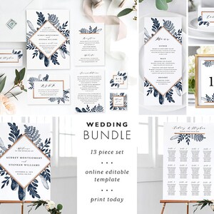 Printable Wedding Invitation Template Set White Floral Light Green Suite Instant Download DIY Digital Editable Invites Josephine Templett