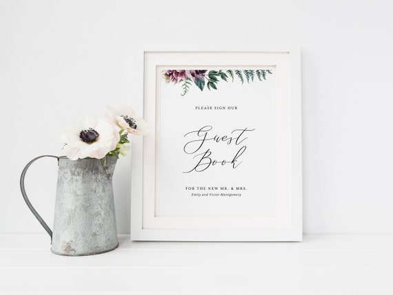 Printable Wedding Guest Book Sign Template Woodland Rustic | Etsy