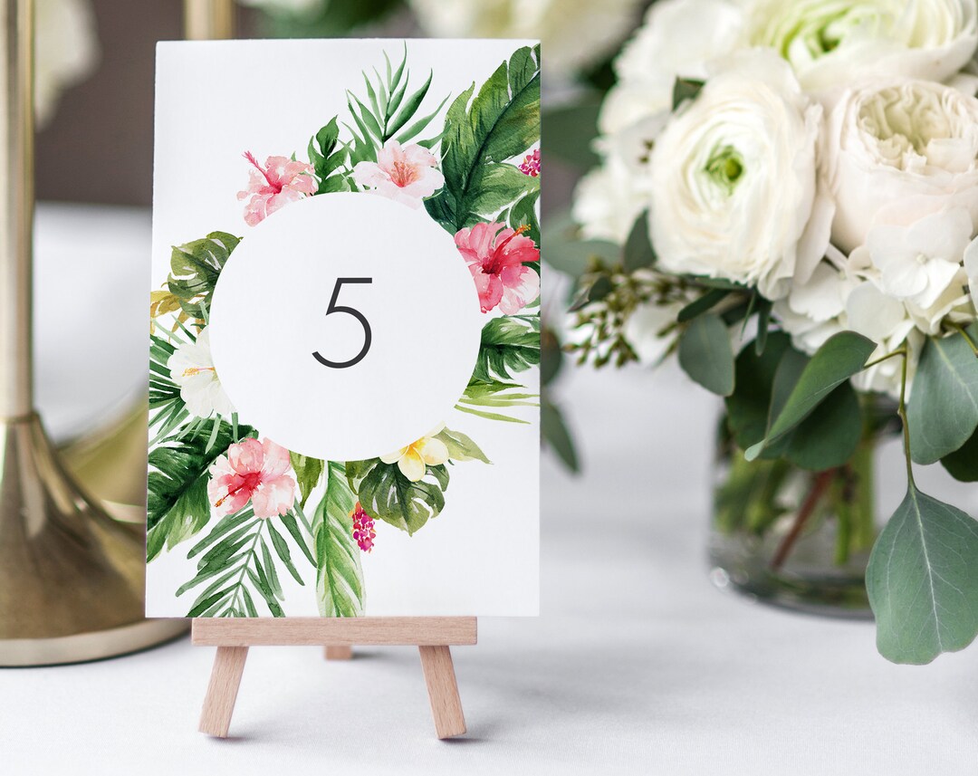 Tropical Bridal Shower Table Numbers Template Printable Destination