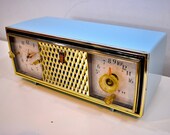 Diamond Blue and Gold Mid Century Vintage 1960 Zenith The Saxony Model C520B AM Vacuum Tube Clock Radio Opulent Looks Sounds Primo