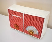 Coral and White Chevron Retro Jetsons Vintage 1957 Philco H836-124 AM Vacuum Tube Radio Excellent Condition