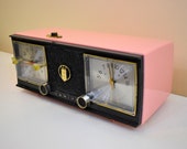 Fontaine Pink Black 1959 Zenith Model C624V AM Vacuum Tube Clock Radio Works Great and Sassy Looking