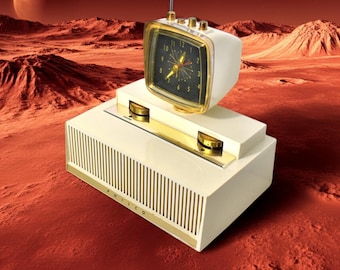 オーラホワイト 1958年製 Philco Predicta モデル H765-124 真空管式 AM クロックラジオ 素晴らしい！