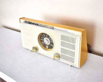 Bluetooth Ready To Go - Mango Yellow 1959 Sylvania Model 3013 Vacuum Tube AM Clock Radio Jetsons Atomic Age Marvel!