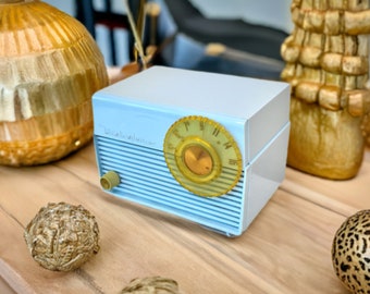 1953 Westinghouse AM Radio: Sonic Blue Vacuum Tube, Mid-Century