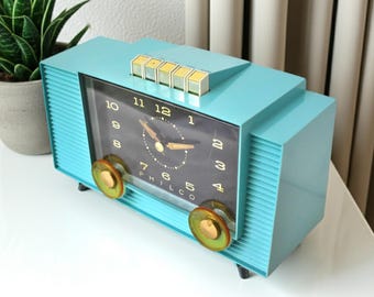Ocean Turquoise 1959 Philco Model H764-124 AM Tube Clock Radio Totally Restored!
