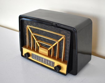 Deco Black and Gold Beauty 1950 Westinghouse Model H321T5 Vacuum Tube AM Radio Sounds Great Excellent Plus Condition!