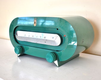 Clover Green 1951 Zenith Consol-Tone Modell H511F Röhrenradio sieht und klingt großartig aus!