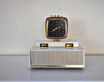 Aura White 1958 Philco Predicta Model H765-124 Vacuum Tube AM Clock Radio Outta This World...and Beyond!