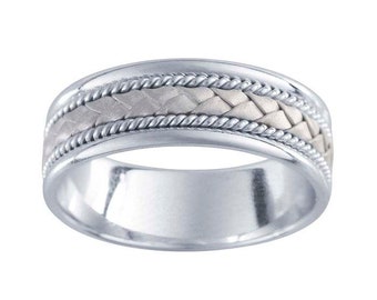 14K White Gold 7mm Braid Accent  Wedding Band