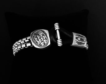 The unbroken seal king Tut Sterling silver bracelet double chain designed and made in our home in the USA Sal Knight ©