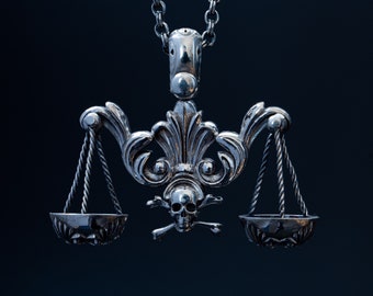 The Libra skull justice  925 sterling silver antique patina finish
