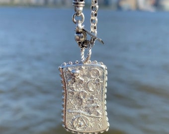 The Alchemist pendent written in secret true alchemy code and true Aramaic and true ancient greek in sterling silver with polish finish