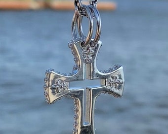templar cross fleur de lis sterling silver polish finish chain in 3 sizes