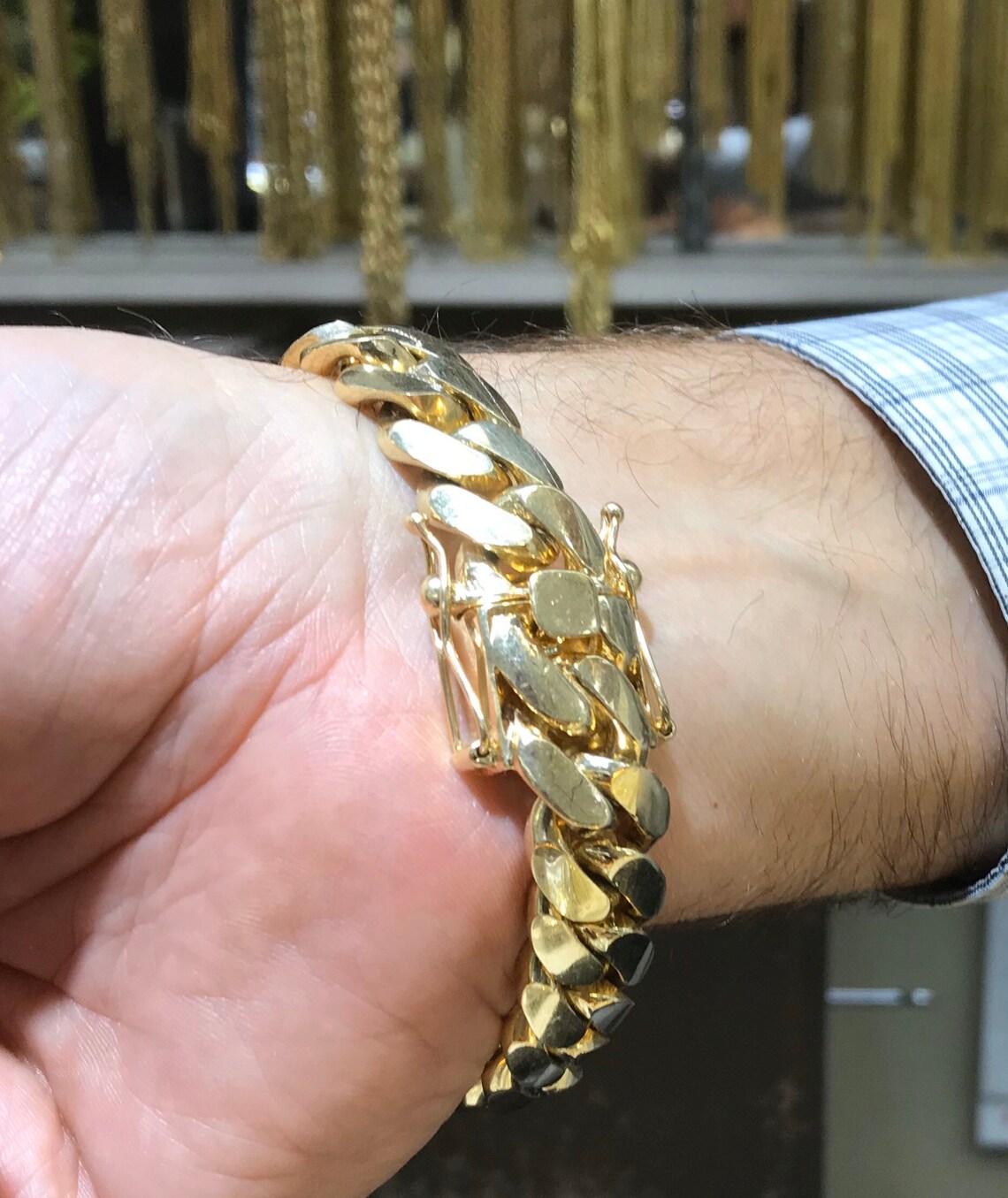Heavy 14 karat yellow gold mens bracelet heavy box lock with Etsy